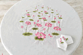 Round table cloth- Lotus embroidery (size 180 cm)